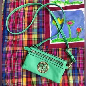 Y2K Green Vegan Leather Small Purse Lined Convertible Wristlet Crossbody 7x4